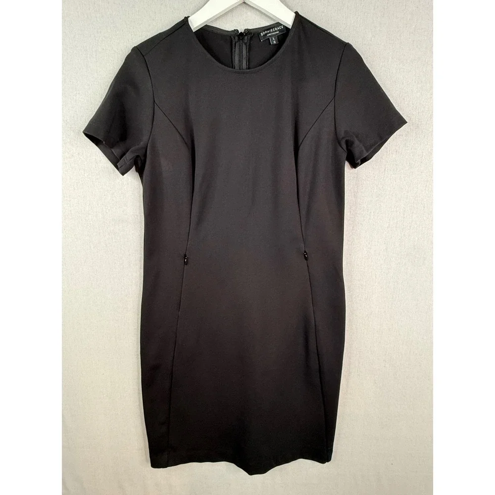 SophieGrace‎ Cecilia Dress Women L Black Short Sleeve Stretch Sheath Pockets LBD